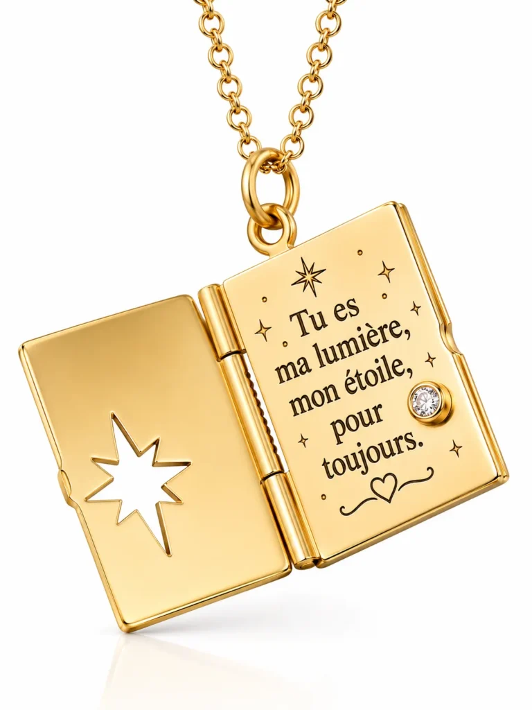 Collier en forme de livre plaqué or