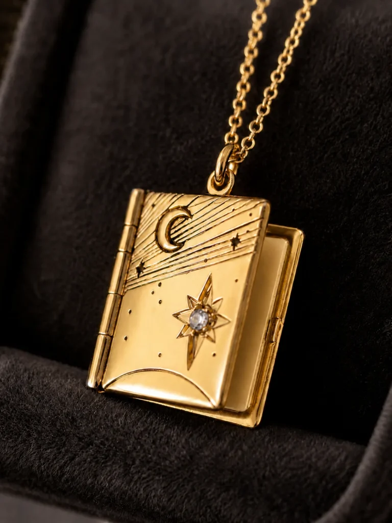 Collier en forme de livre plaqué or